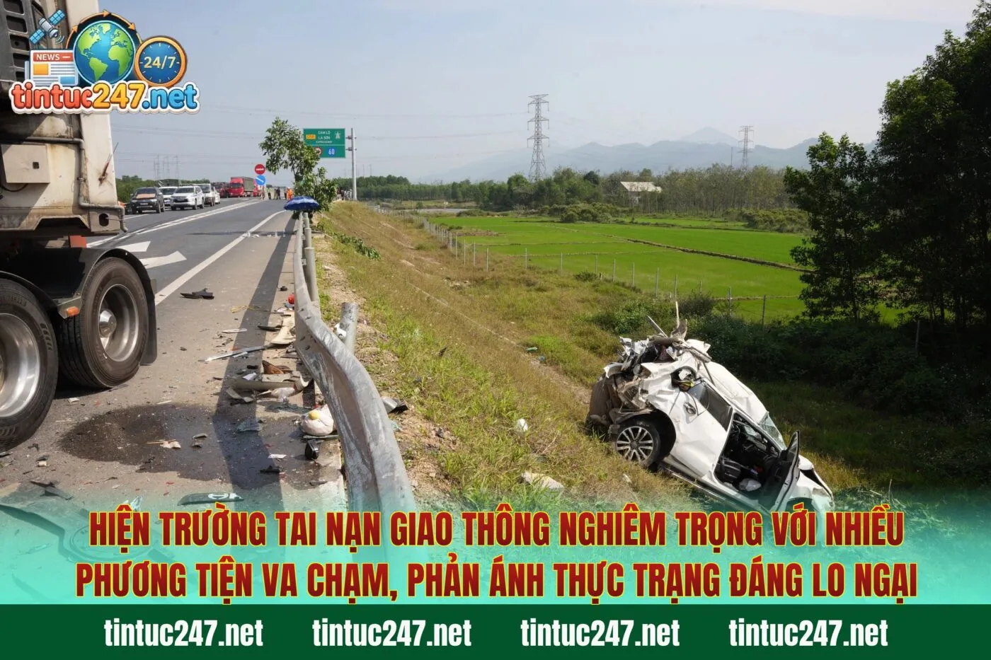 Hiện trường tai nạn giao thông nghiêm trọng với nhiều phương tiện va chạm, phản ánh thực trạng đáng lo ngại